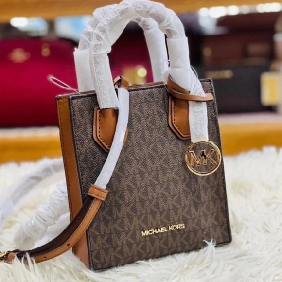 Michael Kors Mercer XS Logo and Leather Crossbody Bag NEW Tags Brown Monogram